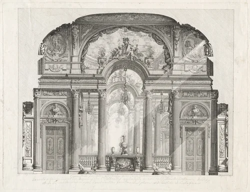 Cross Section of the Salon of the Palazzo Spinola, Genoa by Louis-Jean Desprez; Charles de Wailly, print, 1777