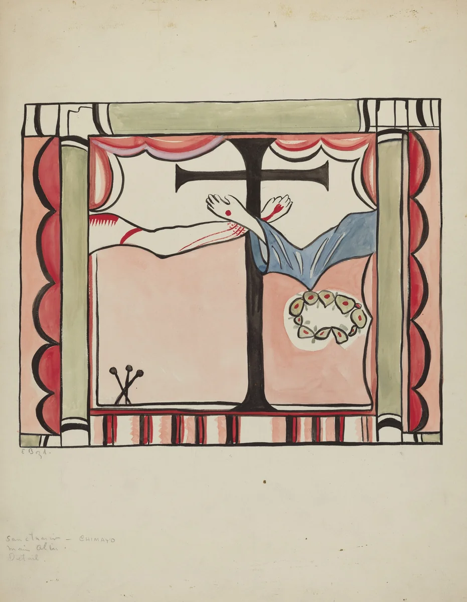 Detail from Main Reredos at Sanctuario Church, Chimayo by E. Boyd, index of american design, 1935-1942