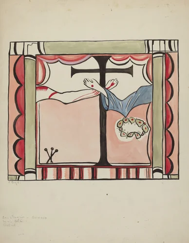 Detail from Main Reredos at Sanctuario Church, Chimayo by E. Boyd, index of american design, 1935-1942