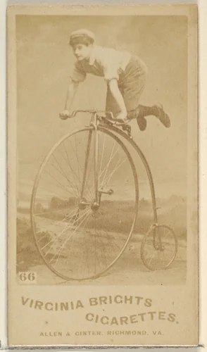 Card 66, from the Girl Cyclists series (N49) for Virginia Brights Cigarettes by Allen & Ginter, photograph, 1887