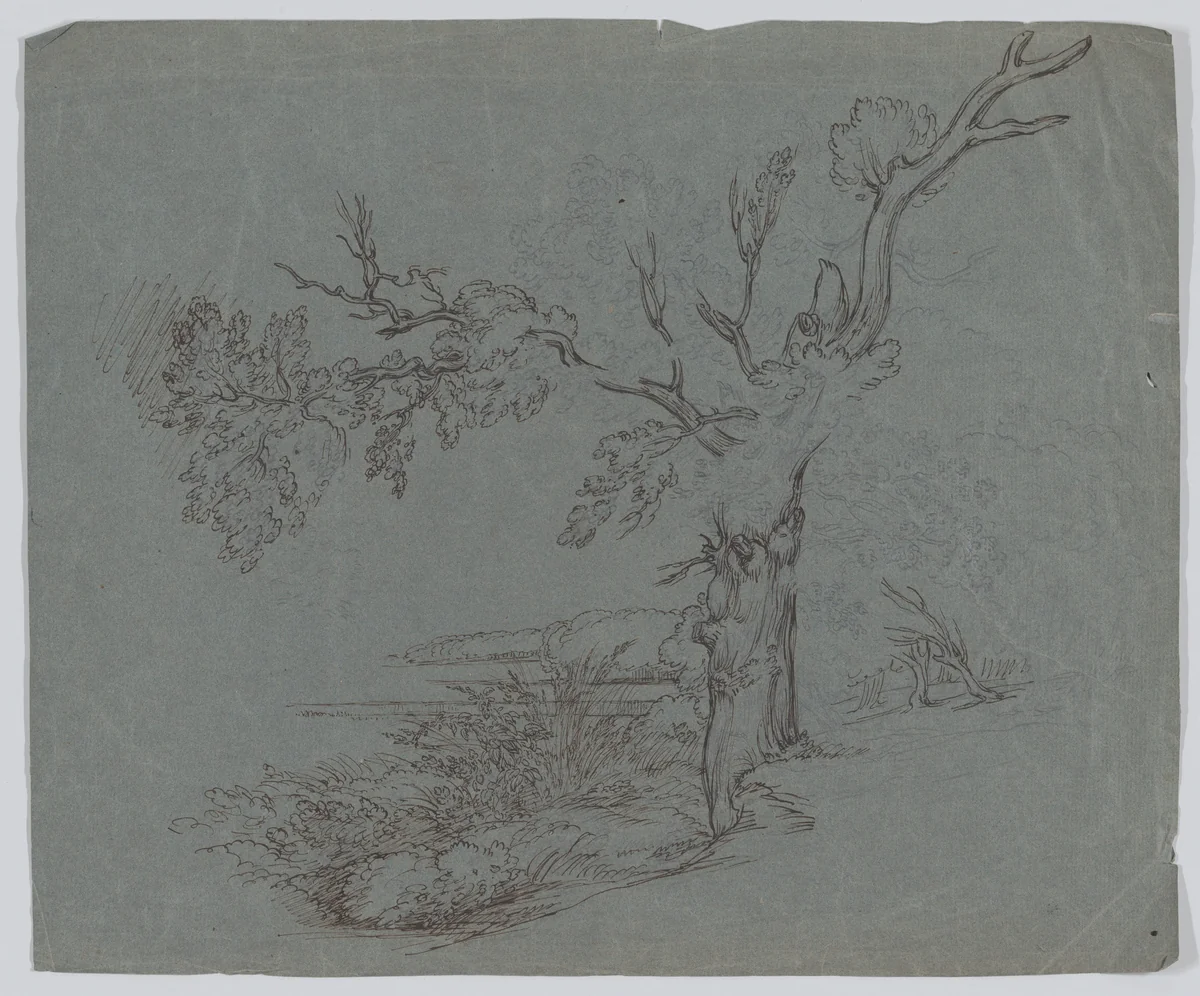 Landscape with a tree in the foreground by Raphael Lamar West, drawing, 1795-1805
