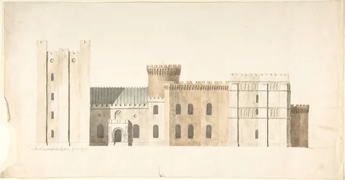 South Aspects of Lea Castle, Worcestershire, Great Court by John Carter, drawing, 1811-1821