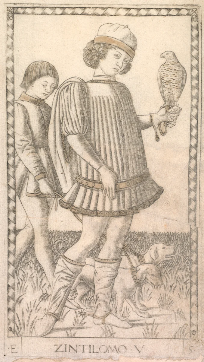 Gentleman (from the Tarocchi series E: Conditions of Man, #5) by Master of the E-Series Tarocchi, print, 1460