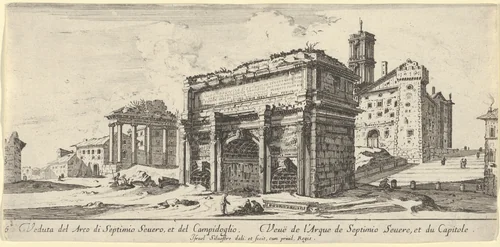 View of the Forum Romanum with the Arch of Septimius Severus from the East by Israel Silvestre, print, 1641-1691