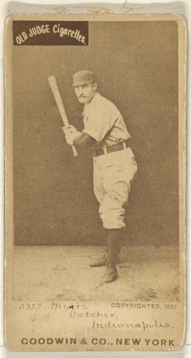 Myers, Catcher, Indianapolis, from the Old Judge series (N172) for Old Judge Cigarettes by Goodwin & Company, photograph, 1887