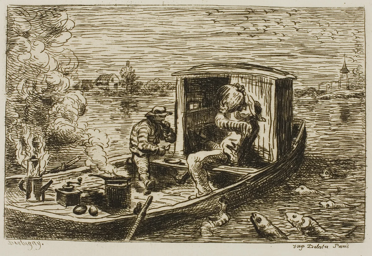Swallowing (Meal on the Boat) by Charles-François Daubigny, print, 1861