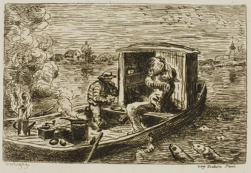 Swallowing (Meal on the Boat) by Charles-François Daubigny, print, 1861