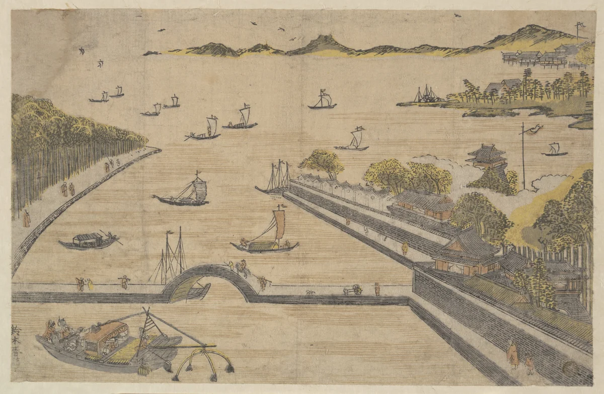 View of Fukagawa, Edo by Suzuki Harunobu (鈴木春信), print, 1754-1774