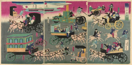 Vehicles on the Streets of Tokyo (Tokyo orai kuruma zukushi) by Utagawa Yoshitora (歌川芳虎), print, 1870