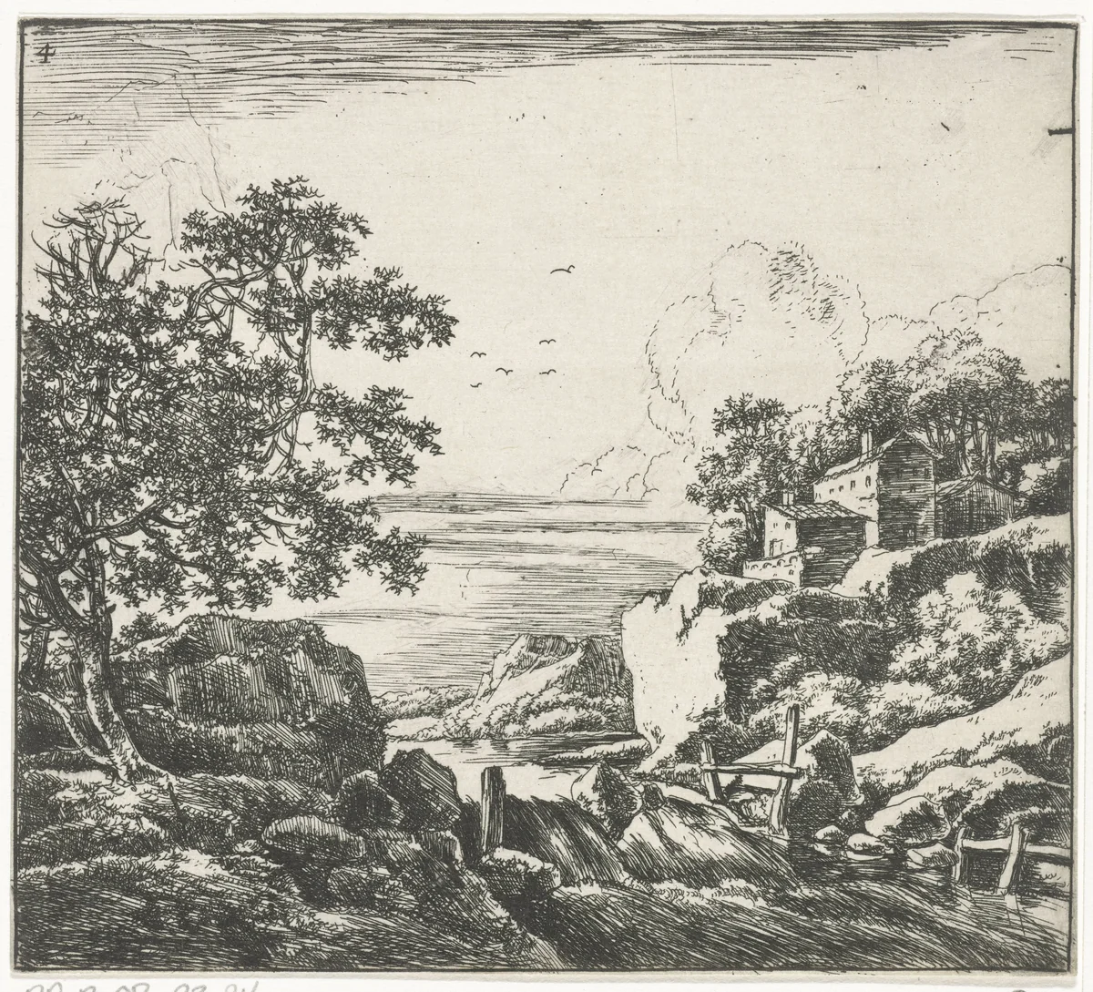 Landschap met stroomversnelling by Herman Naiwincx, print, 1633-1670