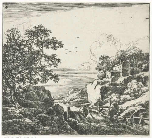 Landschap met stroomversnelling by Herman Naiwincx, print, 1633-1670
