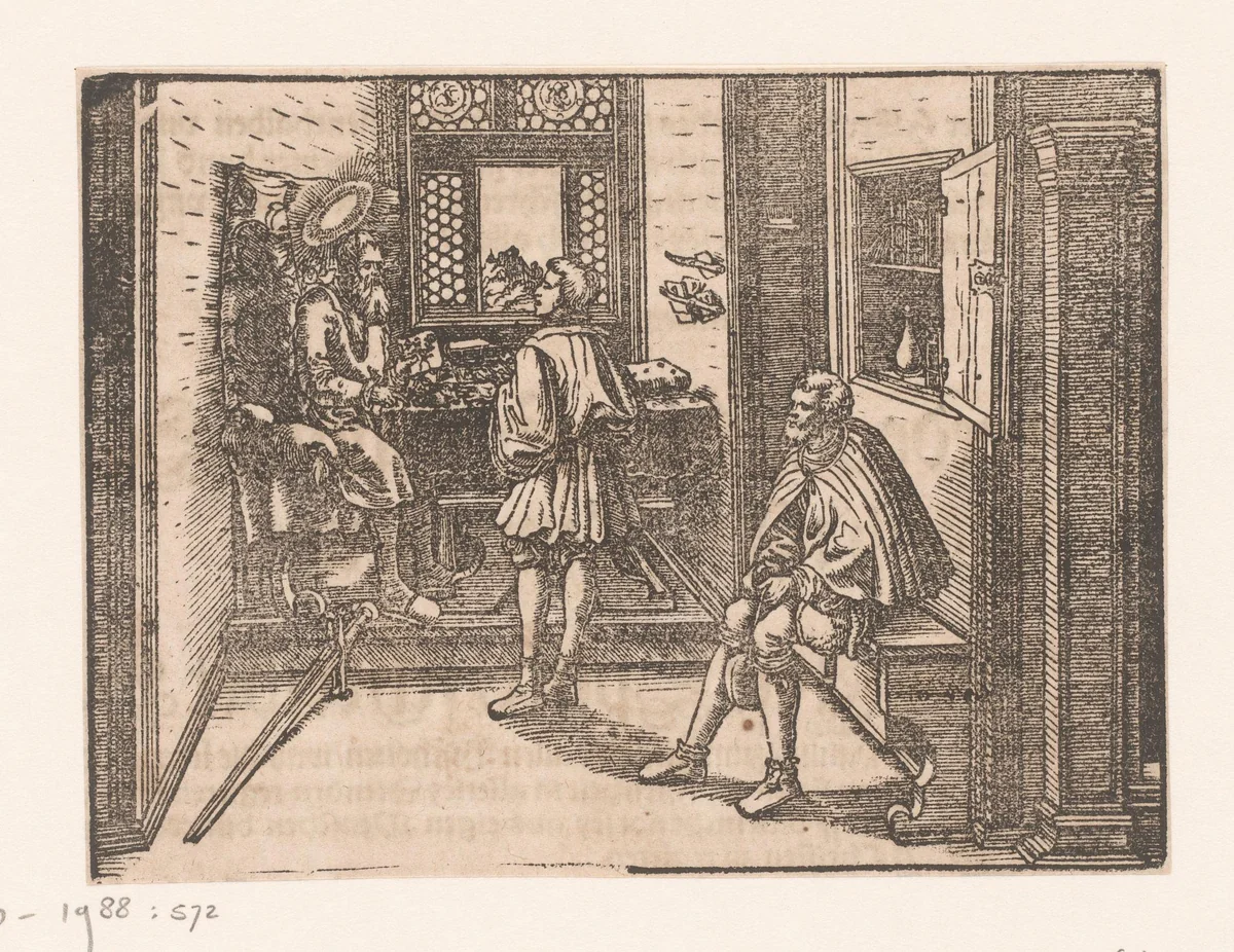 Apostel Paulus overhandigt een brief aan een bode by anonymous, print, 1534