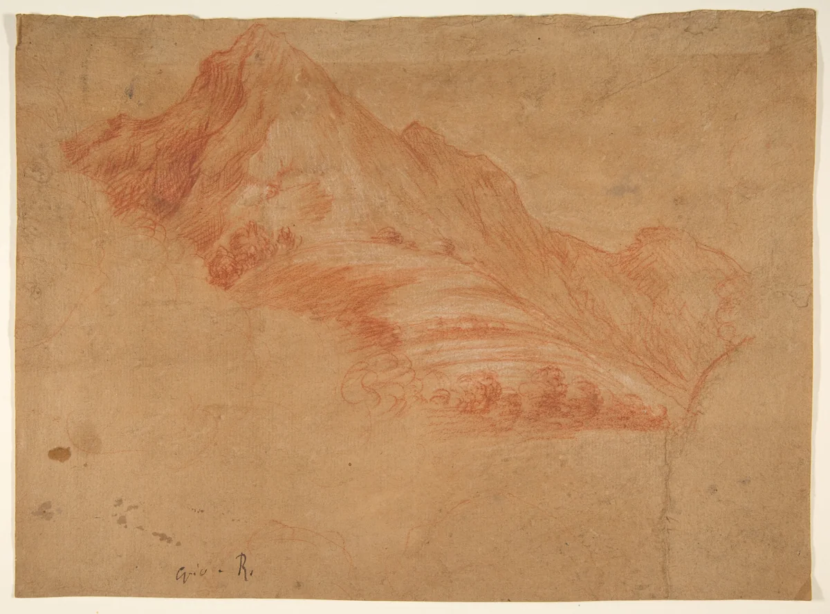 Landscape with Mountains by Antonio d'Enrico Tanzio, drawing, 1575-1633