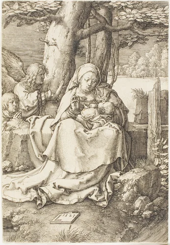 The Virgin and Child with Two Angels by Lucas van Leyden, print, 1523