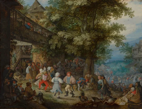 Peasants Dancing outside a Bohemian Inn by Roelant Savery, painting, 1610