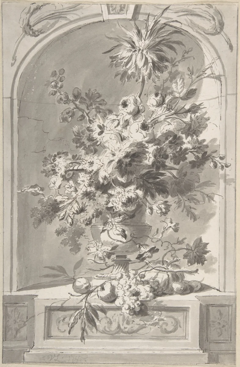 Vase of Flowers by Willem van Leen, drawing, 1790-1799
