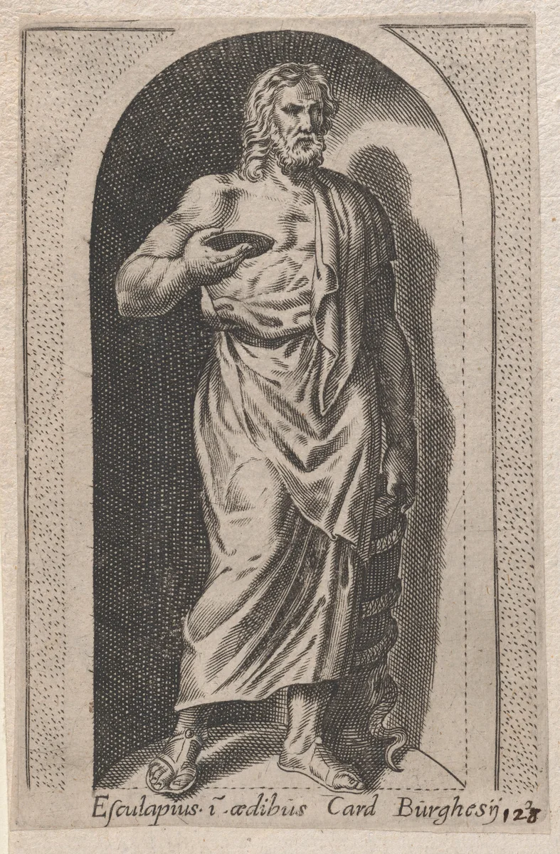 Esculapius (Esculapius in aedibus Card. Burghesij), from "Speculum Romanae Magnificentiae" by anonymous, print, 1530-1580