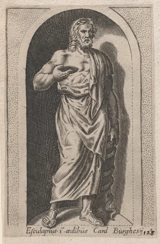 Esculapius (Esculapius in aedibus Card. Burghesij), from "Speculum Romanae Magnificentiae" by anonymous, print, 1530-1580