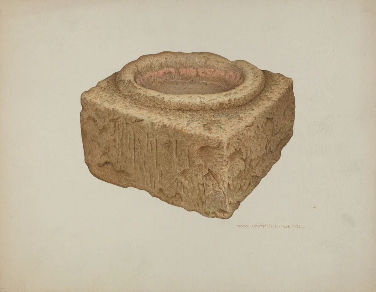 Sandstone Holy Water Font by Rose Campbell-Gerke, index of american design, 1940