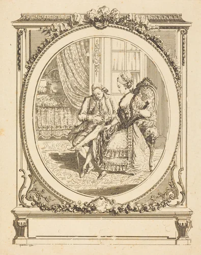 La jarretière by François Marie Isidore Queverdo, print, 1776