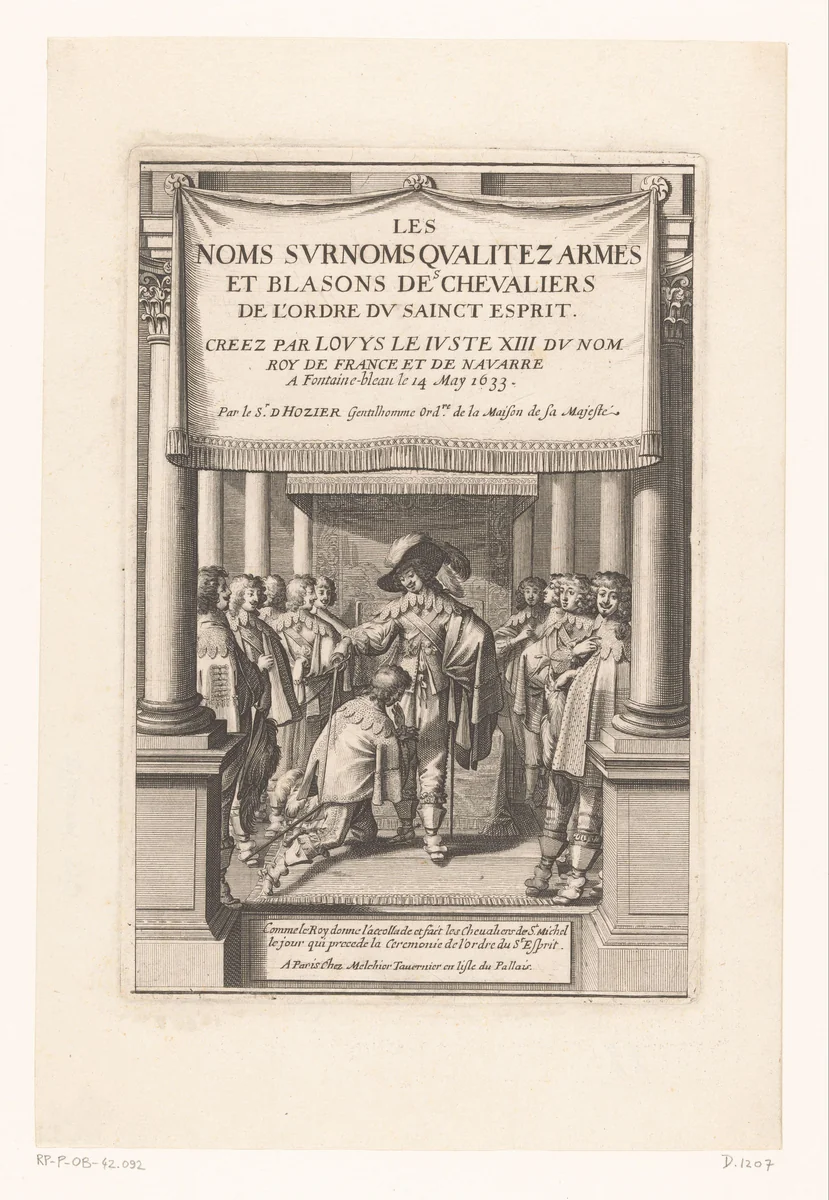 Lodewijk XIII slaat een knielende man tot ridder by Abraham Bosse, print, 1634