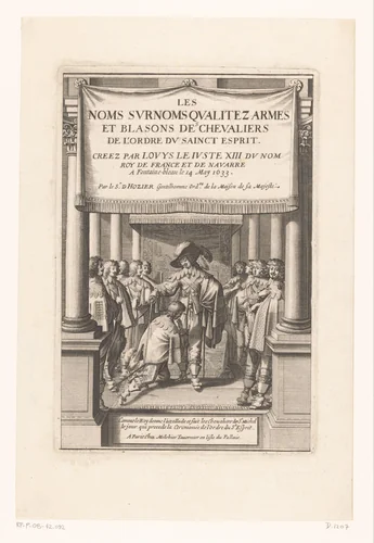 Lodewijk XIII slaat een knielende man tot ridder by Abraham Bosse, print, 1634