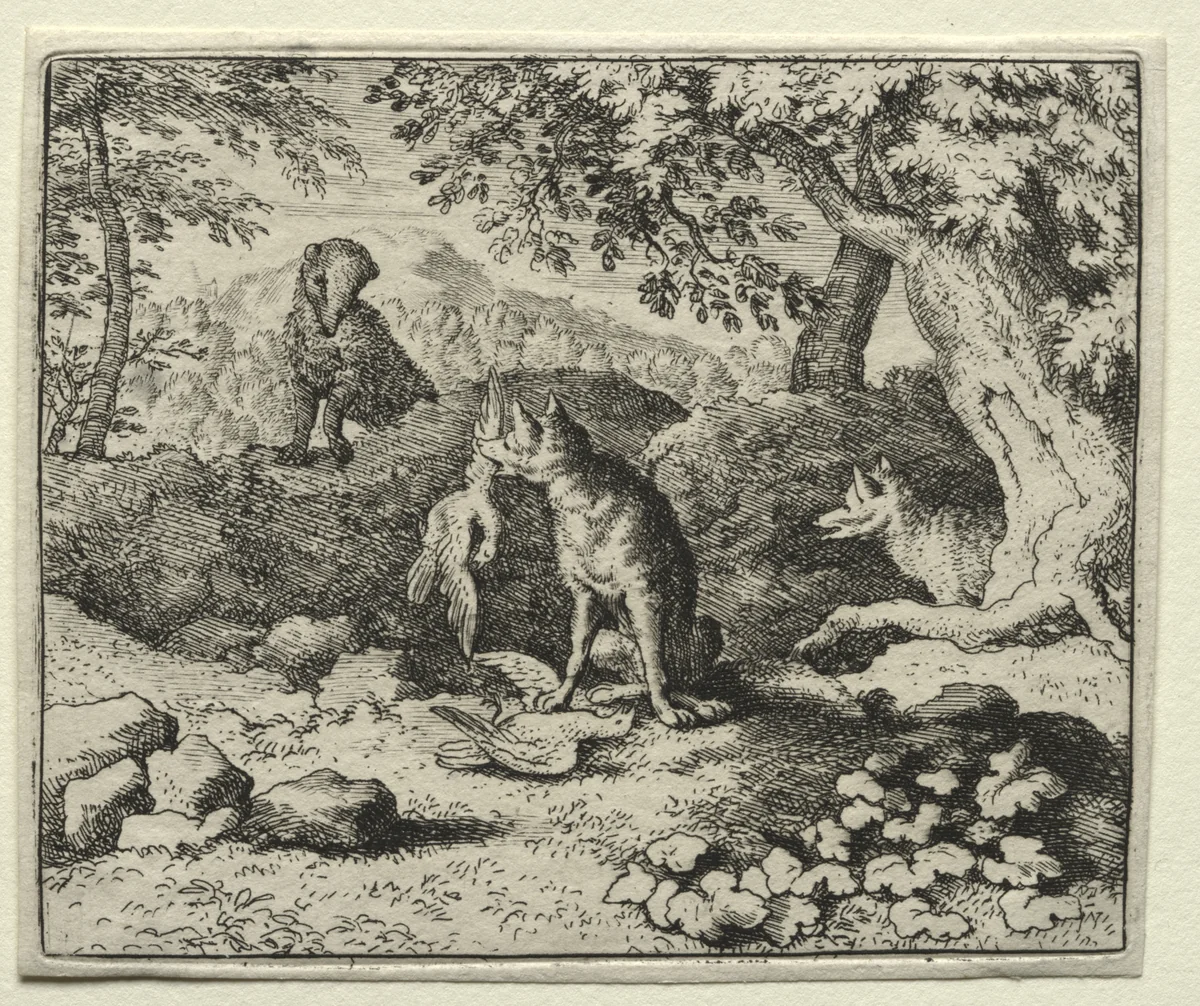 Reynard the Fox: Badger Comes to Warn Reynard by Allart van Everdingen, print, 1650-1675