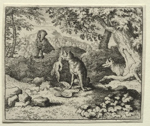 Reynard the Fox: Badger Comes to Warn Reynard by Allart van Everdingen, print, 1650-1675