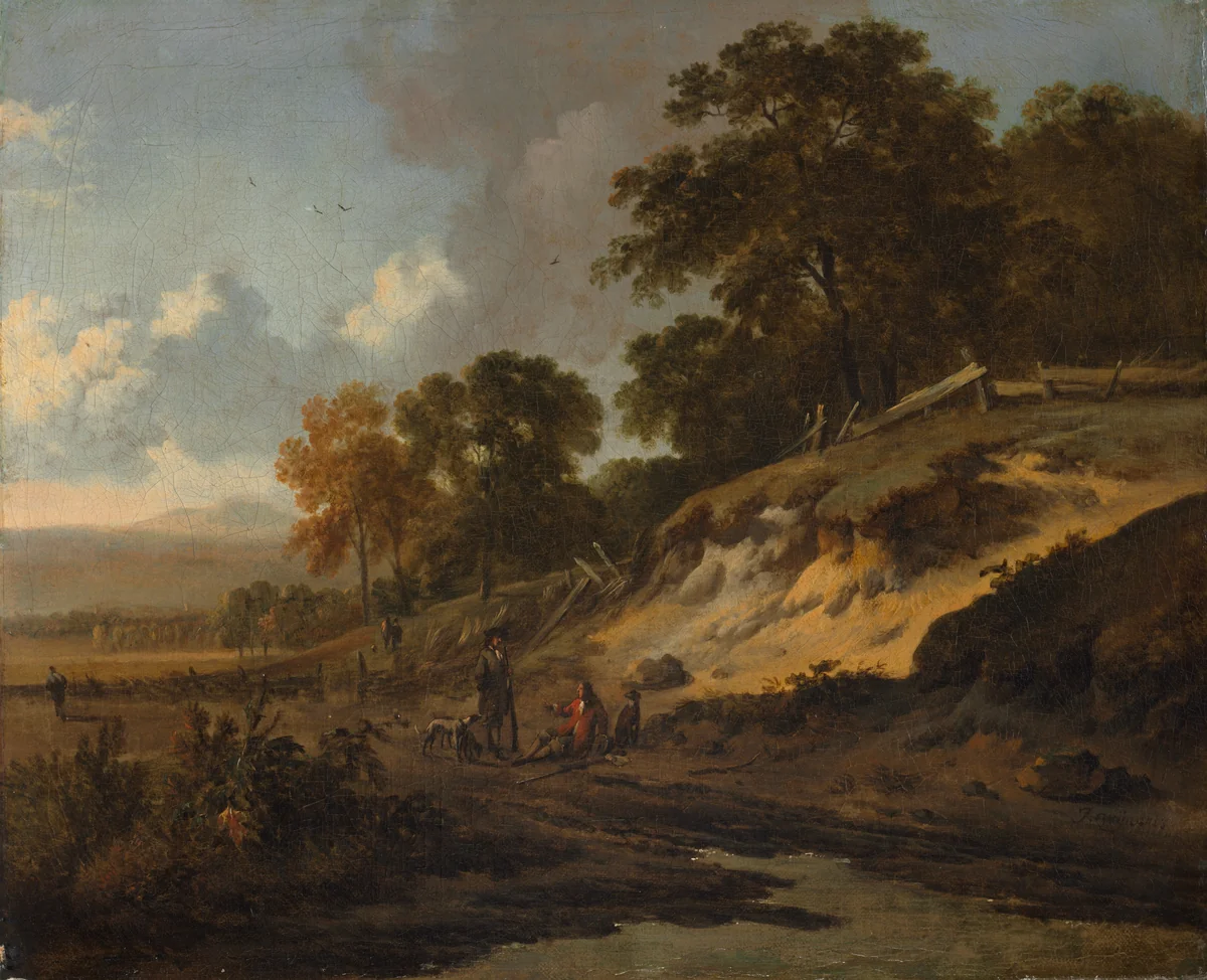 Landscape with Hunters by Jan Wijnants, painting, 1660-1680