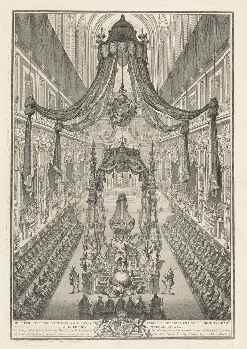 Pompe funèbre de Polixène de Hesse-Rhinfels by Charles Nicolas Cochin I, print, 1735