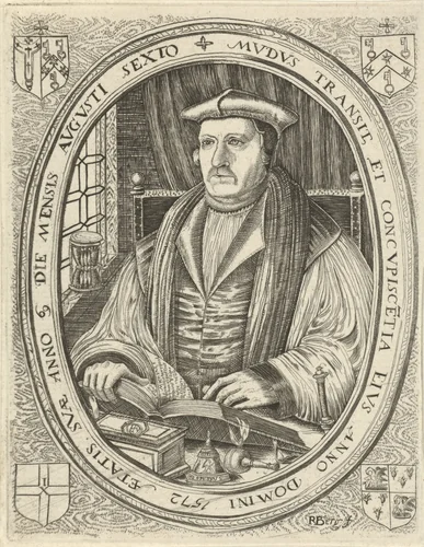 Portret van Mathew Parker by Unknown, print, 1572