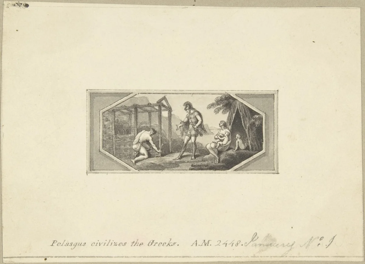 Pelasgus Civilizes the Greeks by Edward Francis Burney, drawing, 1790-1800