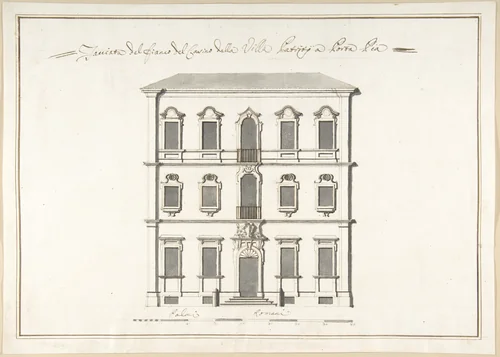 Design of the Side Elevation for the Casino of the Villa Patritj [Patritii] at Porta Pia by Pietro Paolo Coccetti, drawing, 1710-1727
