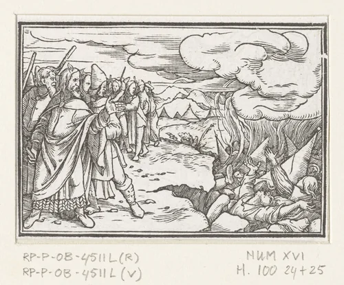 Vernietiging van de stam van Korach by Hans Holbein, print, 1538