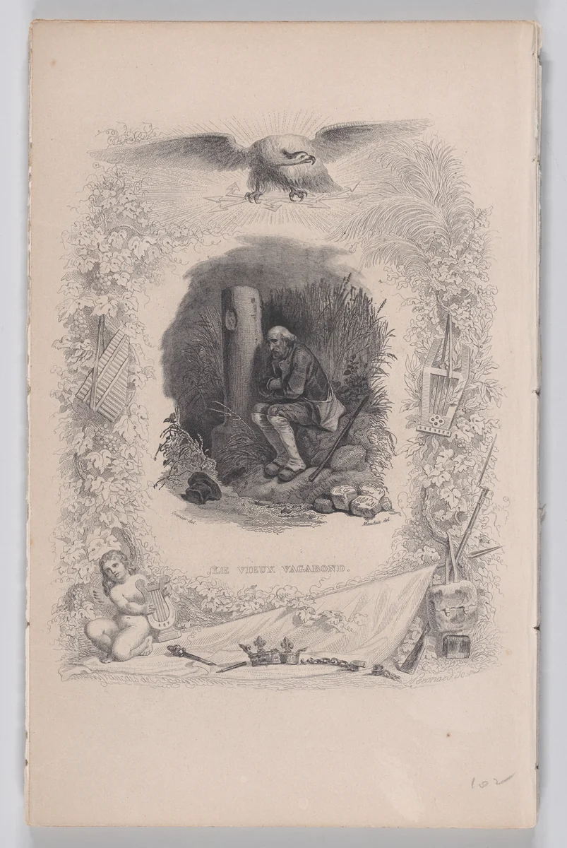 The Old Vagabond, from "The Songs of Béranger" by François-Louis Français, print, 1829