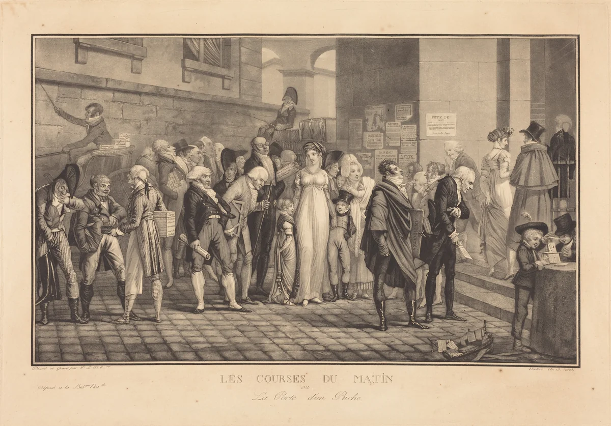 Les Courses du Matin, ou la Porte d'un Riche by Philibert Louis Debucourt, print, 1805