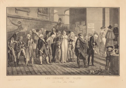 Les Courses du Matin, ou la Porte d'un Riche by Philibert Louis Debucourt, print, 1805