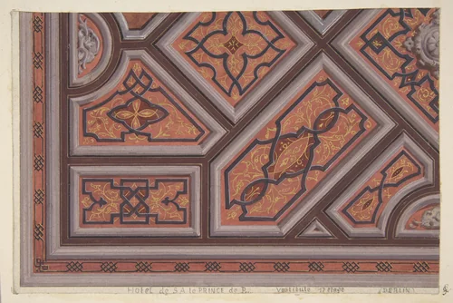 Design for the Decoration of the Ceiling in the Vestibule (Ier étage), Hôtel de S. A. le Prince de P... [Pless?}, Berlin by Jules-Edmond-Charles Lachaise, drawing, 1850-1900