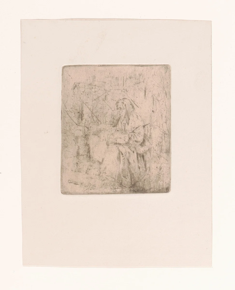 Zittende vrouw by Adrien Joseph Verhoeven-Ball, print, 1834-1882