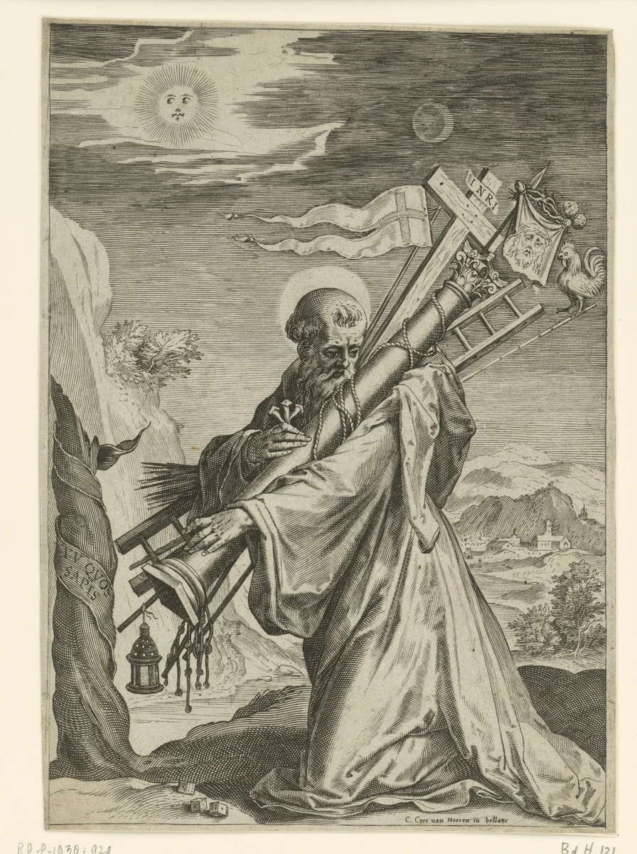 De H. Bernardus van Clairvaux, met de passiewerktuigen by Unknown, print, 1576