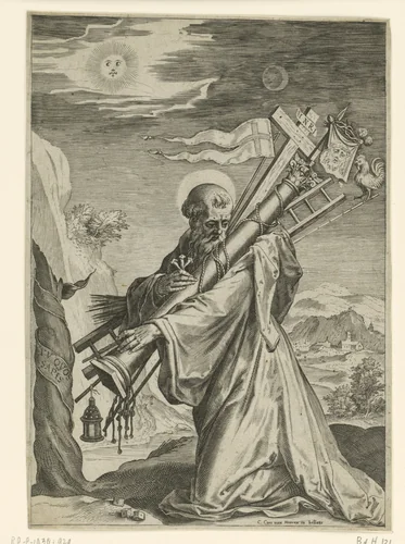 De H. Bernardus van Clairvaux, met de passiewerktuigen by Unknown, print, 1576