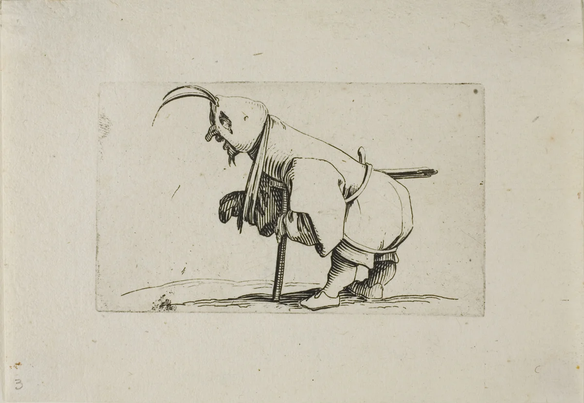 Cripple with a Cap, from Varie Figure Gobbi by Jacques Callot, print, 1616