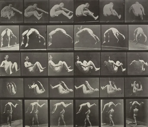 Jumping; Handspring; Somersault; Springing over a Man's Back: Plate 522 from Animal Locomotion (1887) by Eadweard Muybridge, photograph, 1884