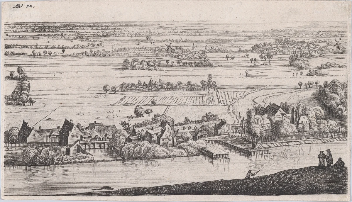 Village on a River by Jan Ruischer, print, 1609-1690