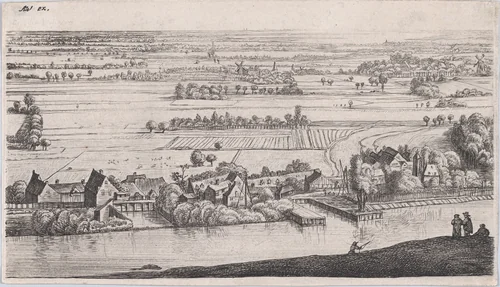 Village on a River by Jan Ruischer, print, 1609-1690