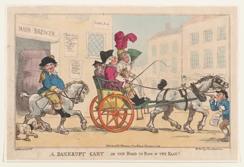 A Bankrupt Cart, or The Road to Ruin in the East! by Thomas Rowlandson, print, 1799