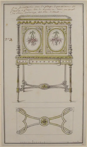 Design for an Upright Drop-Front Secretary by anonymous, drawing, 1775-1785