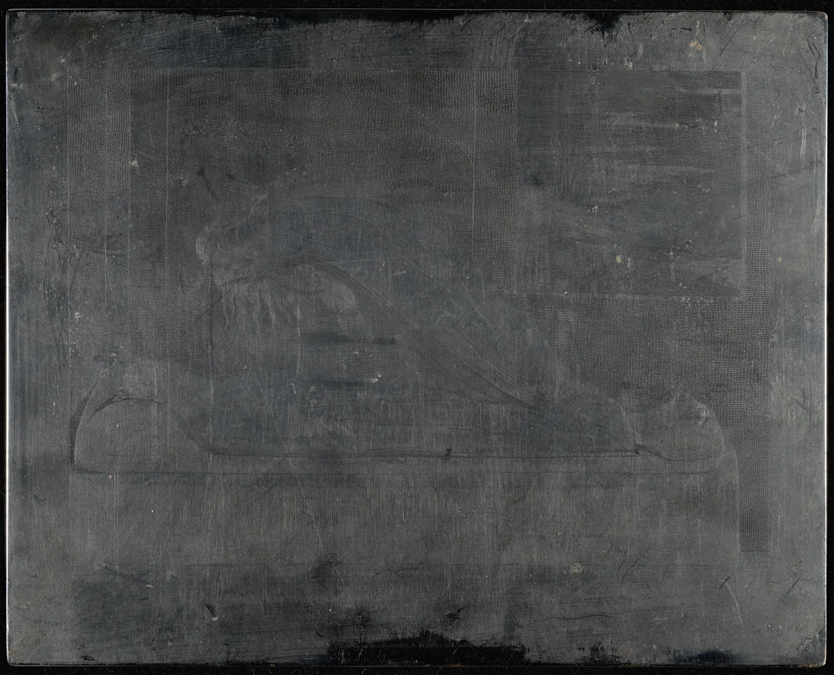 The Soul hovering over the Body reluctantly parting with Life by Luigi Schiavonetti; William Blake, technical material, 1808-1813