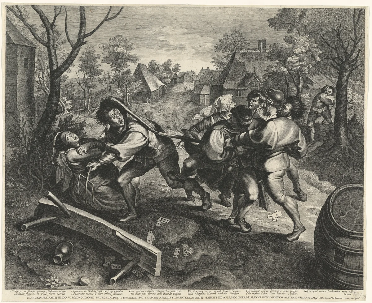 Peasants Fighting over a Game of Cards by Lucas Emil Vorsterman, print, 1615-1625