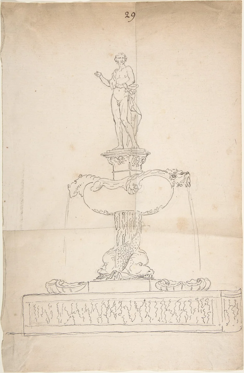 Sketch of Fountain by anonymous, drawing, 1700-1799